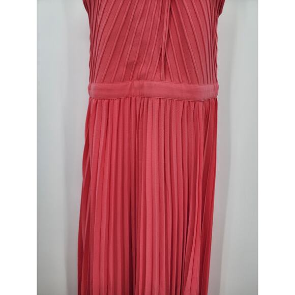 Ted Baker Loueli Cross Front Pleated Midi Dress Coral Size 3 US 10-12 - Picture 9 of 16
